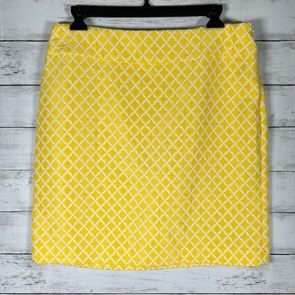 Ann Taylor Factory Dresses & Skirts - Ann Taylor A-line Lined Skirt Spring Summer Yellow Jacquard Women's Sz 8